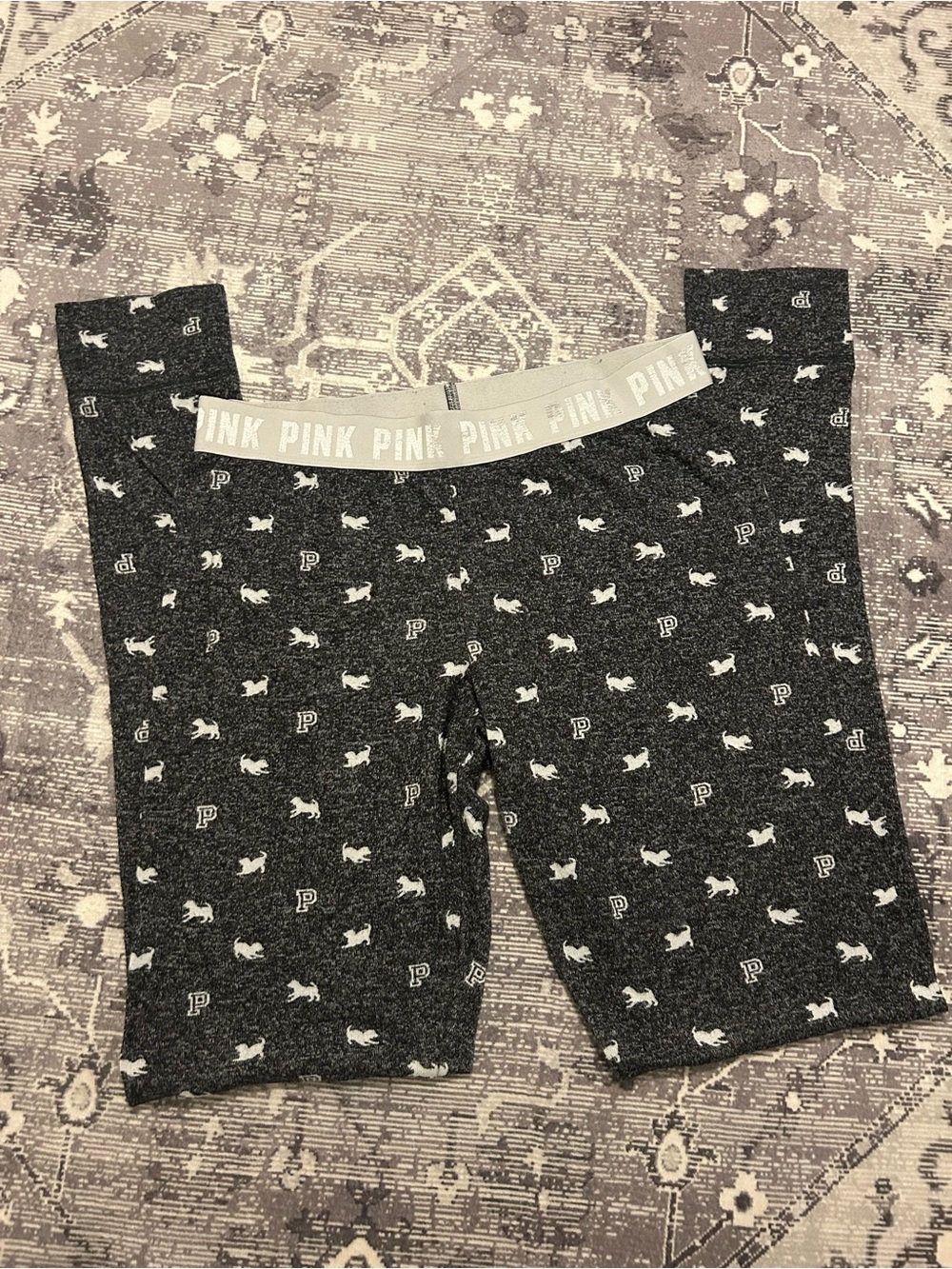 PINK Victoria's Secret Black Logo & Dog Print Pajama Shorts with White Waistband